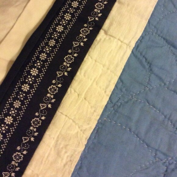 Handmade Four Patch Squares Quilt Embroidered Love Birds Blue White STAINED - Picture 5 of 12